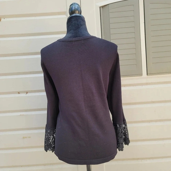 East of 7th Women Black Sweater Bell Lace Sleeve Cardigan Stain Mart Sz LArmpi - Picture 7 of 7